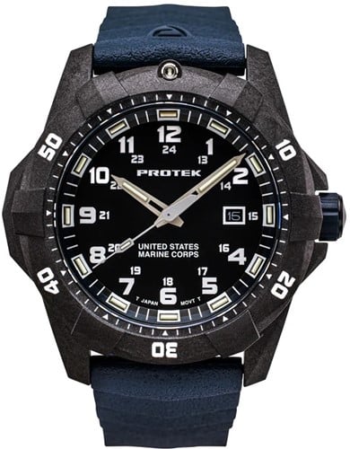 Protek - Carbon Composite Dive 1000 Series Usmc  Black With Blue Blue Rubber