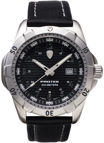Protek - Gent'S Steel Dive 2000 Series Brushed Steel Black Duikhorloge