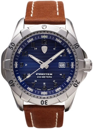 Protek - Gent'S Steel Dive 2000 Series Brushed Steel Blue Duikhorloge