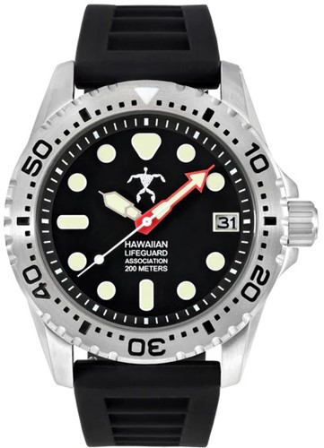 Hawaiian Lifeguard - Dive Series 2 Brushed Steel Black Rubber: Red