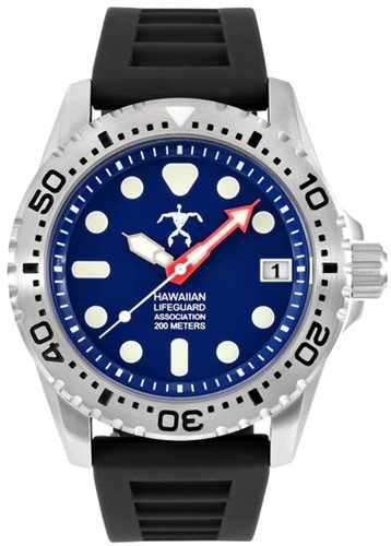Hawaiian Lifeguard - Dive Series 2 Brushed Steel Blue Rubber: Black