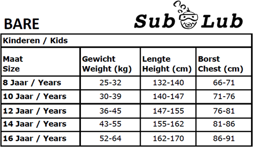 Maattabel Bare kids
