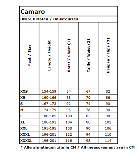 Maattabel_Camaro_Unisex2