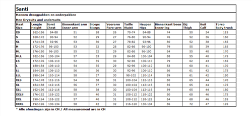 Maattabel Santi Man droogpak