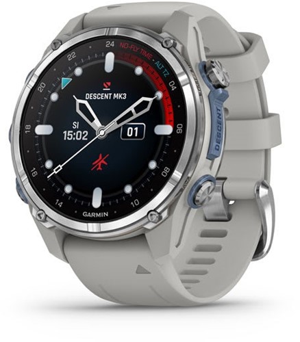 Garmin Descent MK3 (43) Pass Steel/Fog Grey Siliconen band Duikcomputer