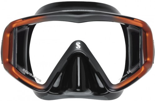 Scubapro Crystal Vu Mask, Black/Orange - Black Silicone bij