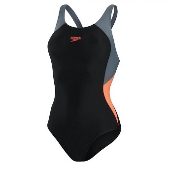 herwinnen Hedendaags Vierde Speedo Colourblock Splice Muscleback Zwart/grijs Badpak bij sublub